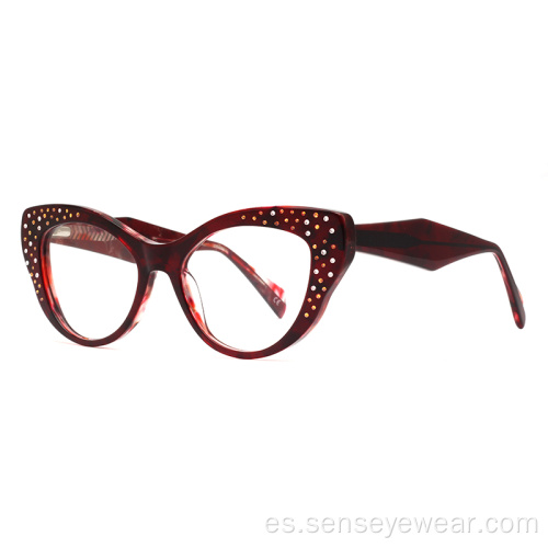 Cat Ojo Rhinestone Acetate Marco óptico Gafas